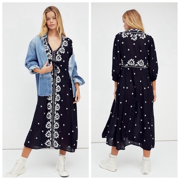 🎉FP🎉NWT-Free People Boho Chic Floral Embroidered Fable Midi Dress - Picture 16 of 16